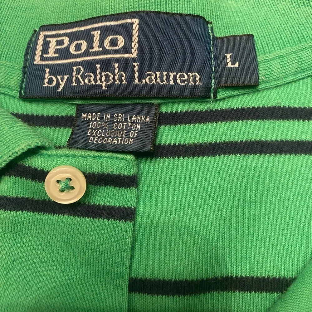 Ralph Lauren Men's Polo Shirt in Green with Navy Stripes